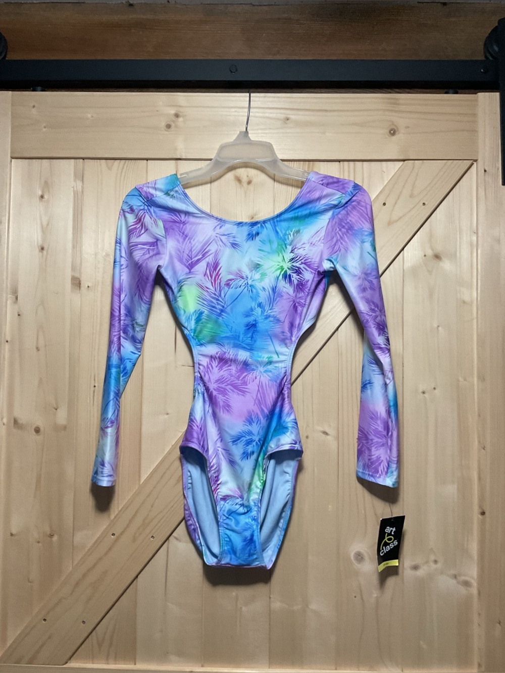 Pastel Palm Print Long Sleeve Leotard